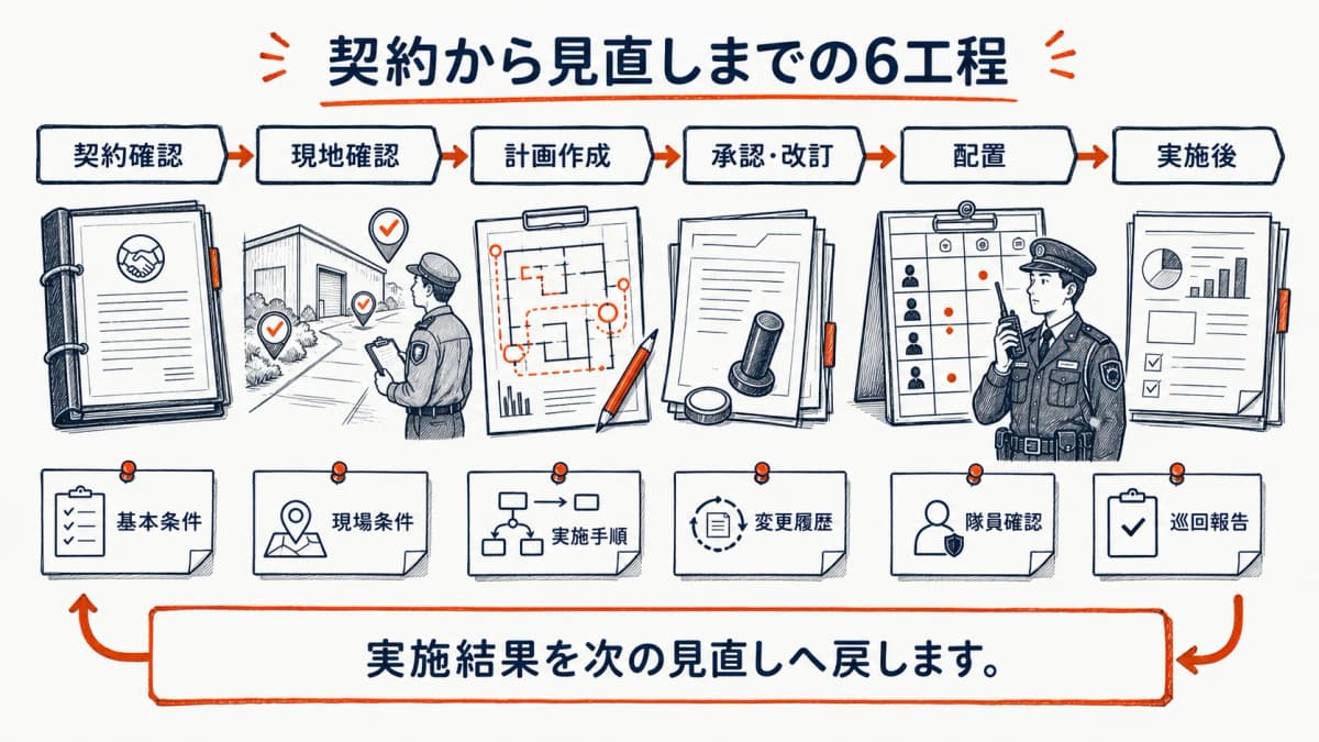 施設警備の配置・任務・巡回・事故時措置を計画書へ落とす手順