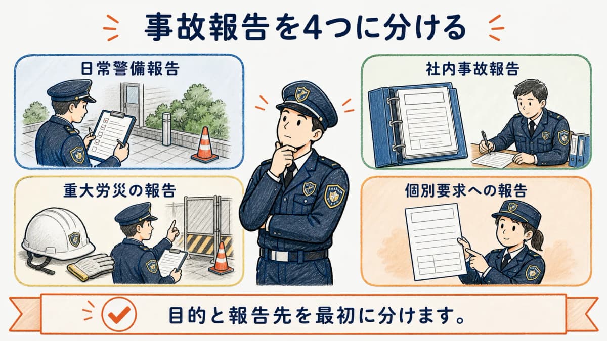 警備業の日常報告・社内事故報告・重大労災報告の違い