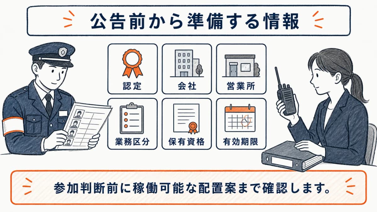 認定・会社・営業所・業務区分を公告前に整理する図