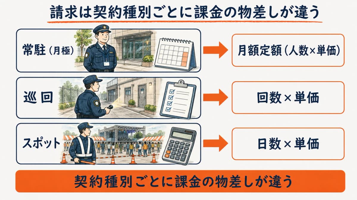 警備の請求管理を契約種別×課金単位で構造分解した全体像