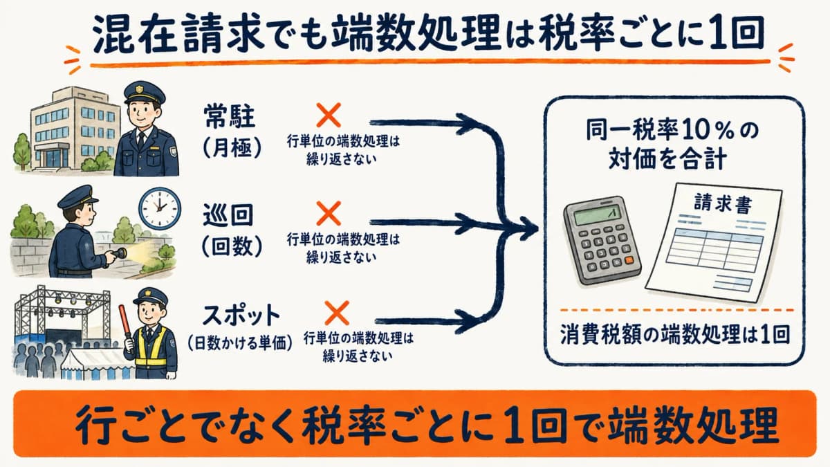 常駐・巡回・スポット混在時の税率区分と端数処理