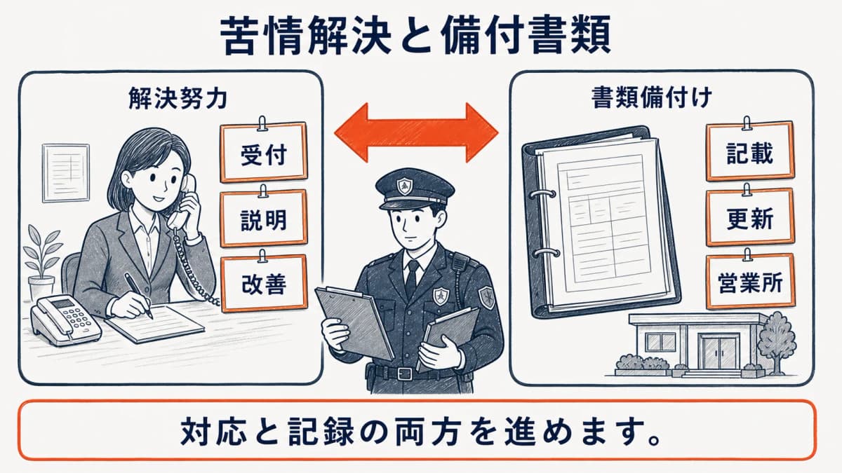 苦情解決の努力と備付書類の義務を分けた図