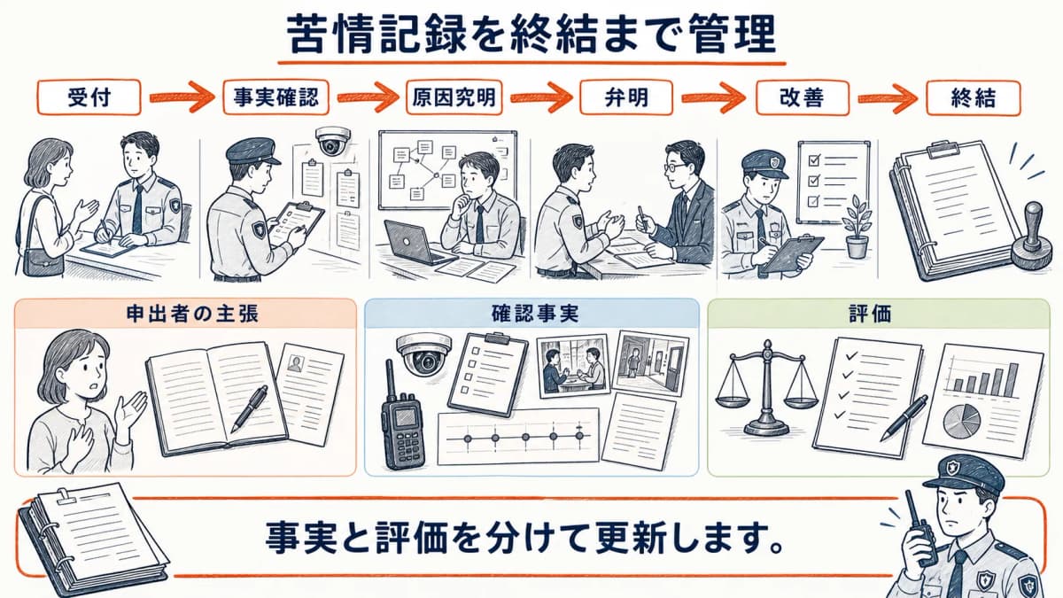 苦情記録の事実・評価・対応状況を分ける管理図