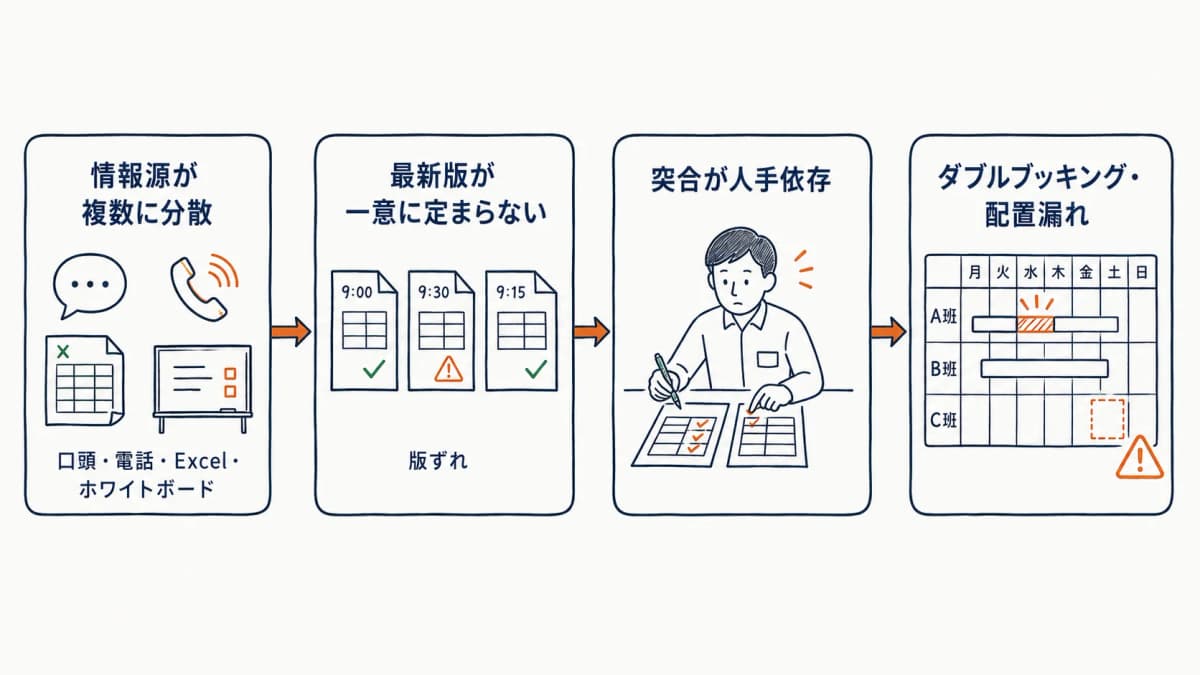 配置ミスが起きる因果連鎖を示した構造図