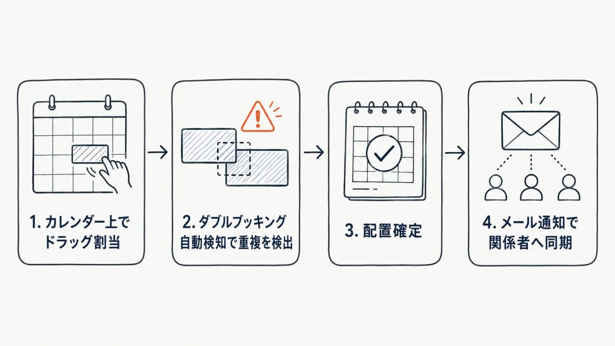 警備HUBで配置確定までの流れを示したフローチャート