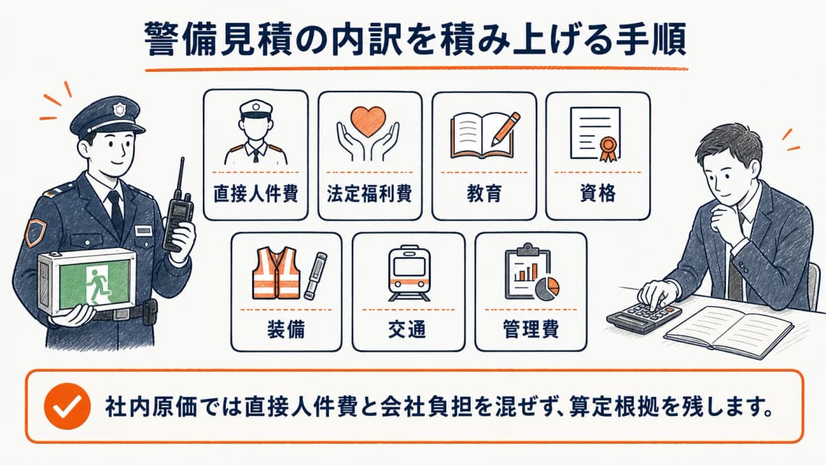 直接人件費と法定福利費を分けた警備見積の内訳