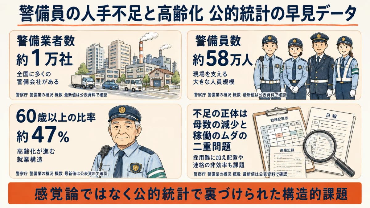 警備員の高齢化と人手不足を公的統計で整理した早見データマップ