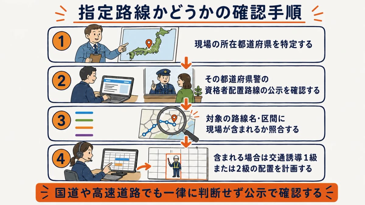 指定路線かどうかの確認手順を示すフロー図