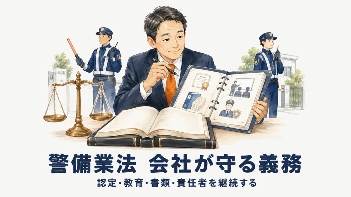 警備業法で会社が守る義務とは【2026年版】認定・届出・教育・備付書類の全体像