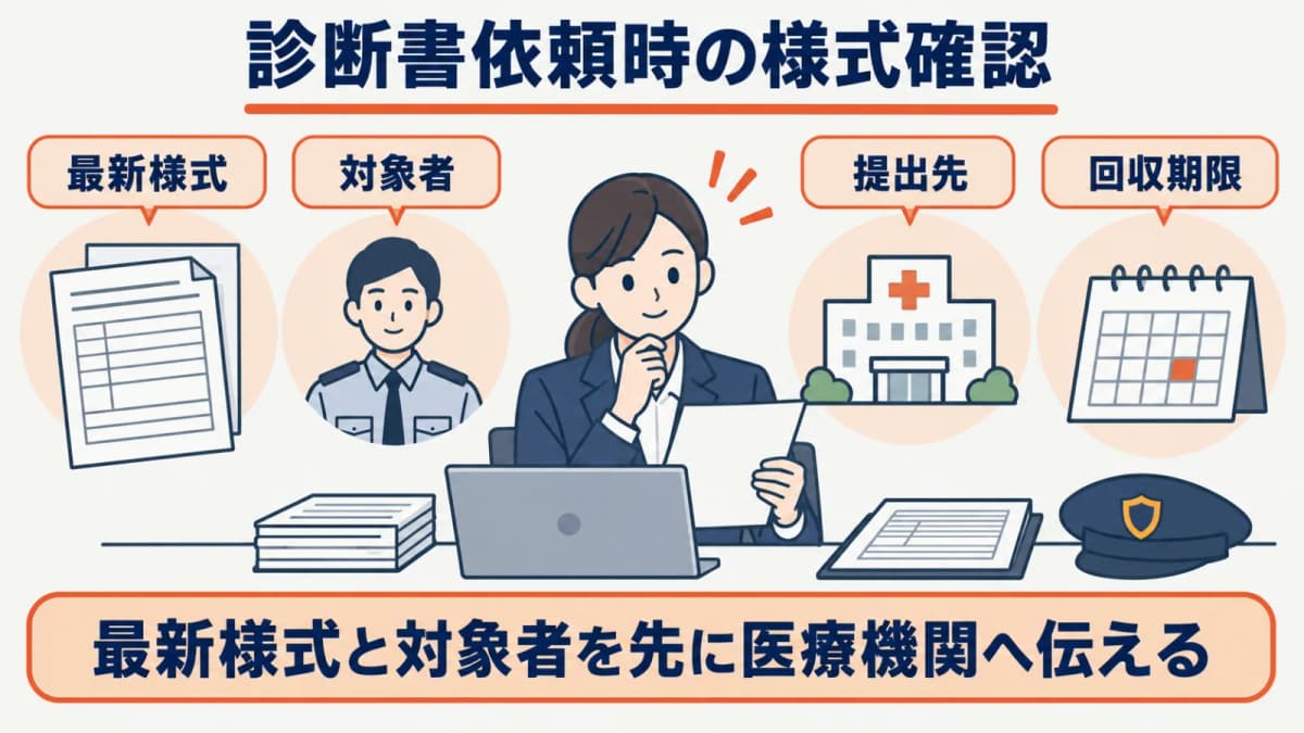 最新様式と確認事項を医療機関へ伝える図