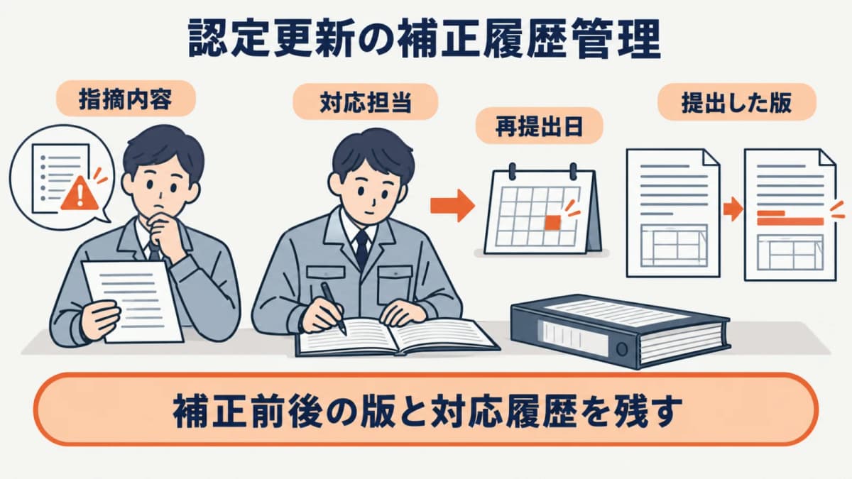 受付・補正・完了の履歴を一件で管理する図