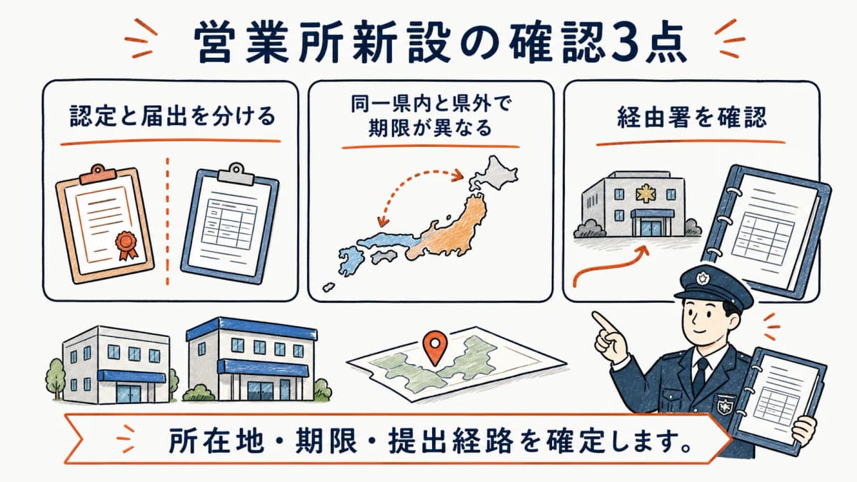 営業所新設の認定・期限・提出先に関する3つの確認