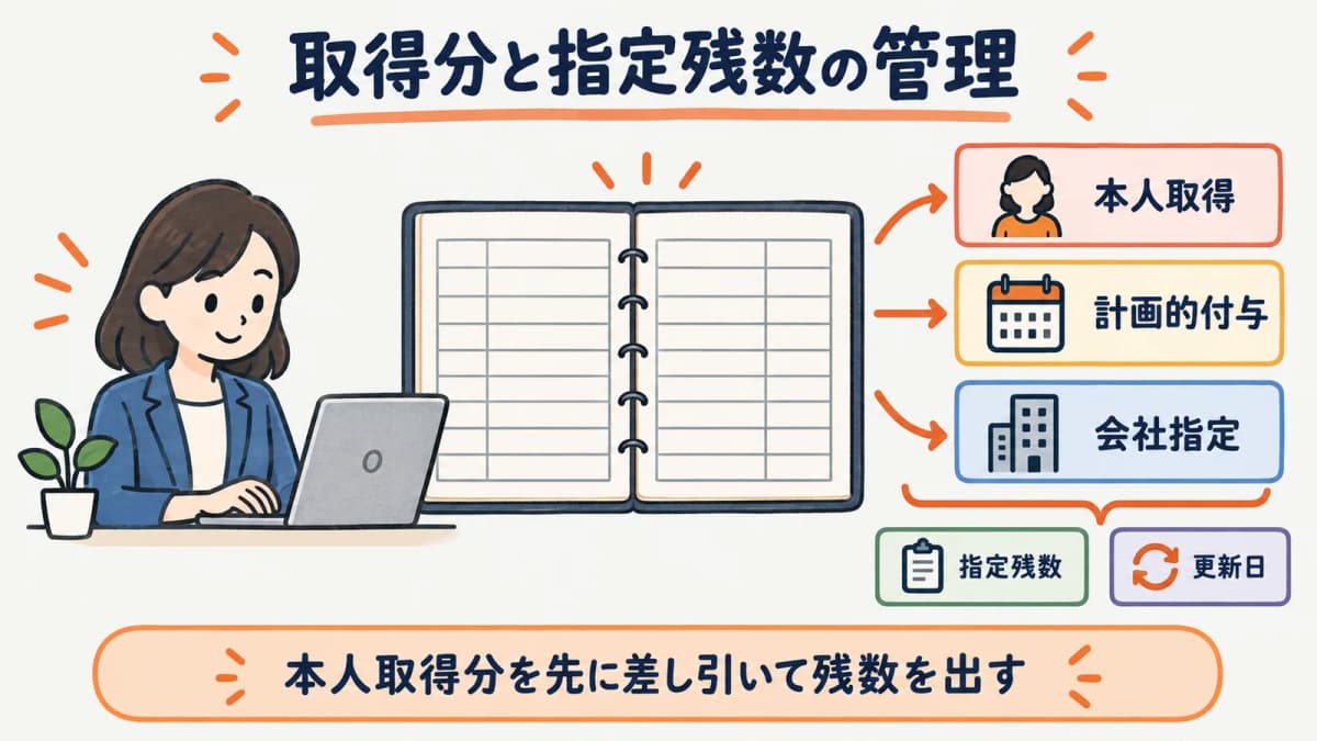 本人取得分と指定残数を確認する図