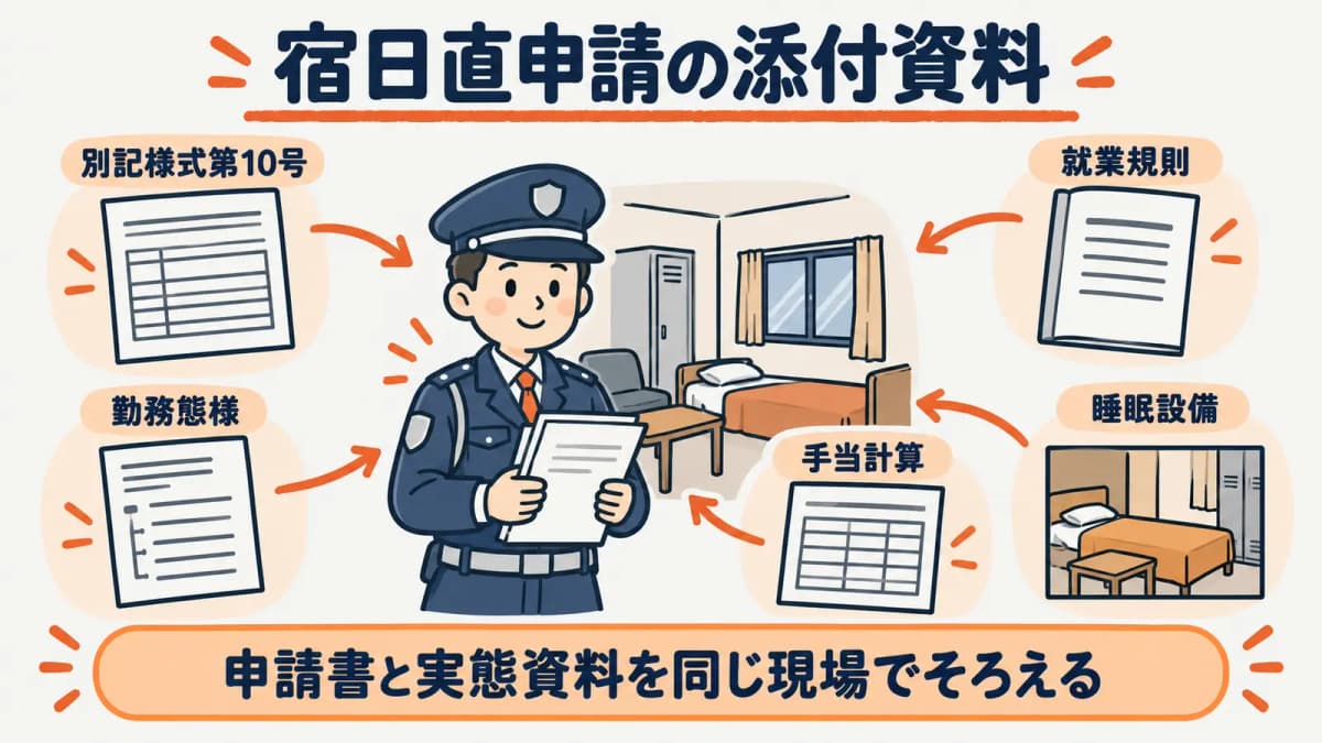 別記様式第10号と添付資料をそろえる図