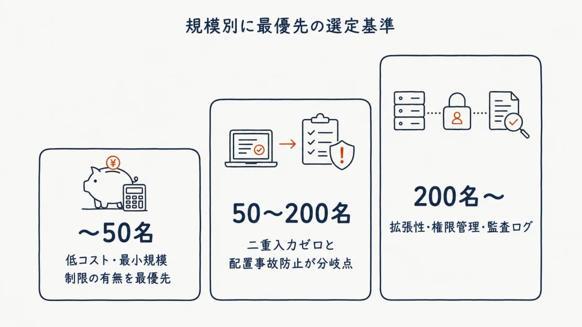 規模別に優先すべき選定基準の整理